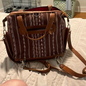 Handmade leather and canvas backpack handmade in Guatemala